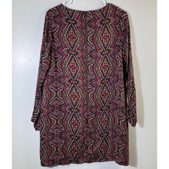 Womens Prana Cece Shift Dress Medallion Print Lined Zip Brown Red M - Picture 2 of 8